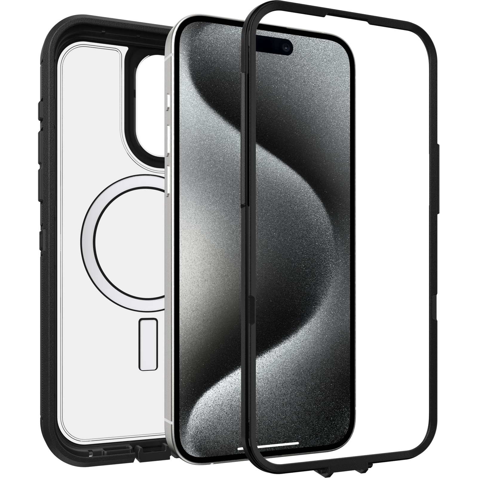 iPhone 15 Pro Max Defender XT Ekstremt stødafvisende MagSafe-cover, Sort/gennemsigtig