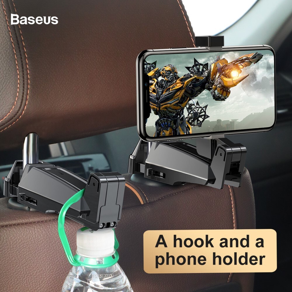 Mobilholder og krog til bilens nakkestøtte, Sort
