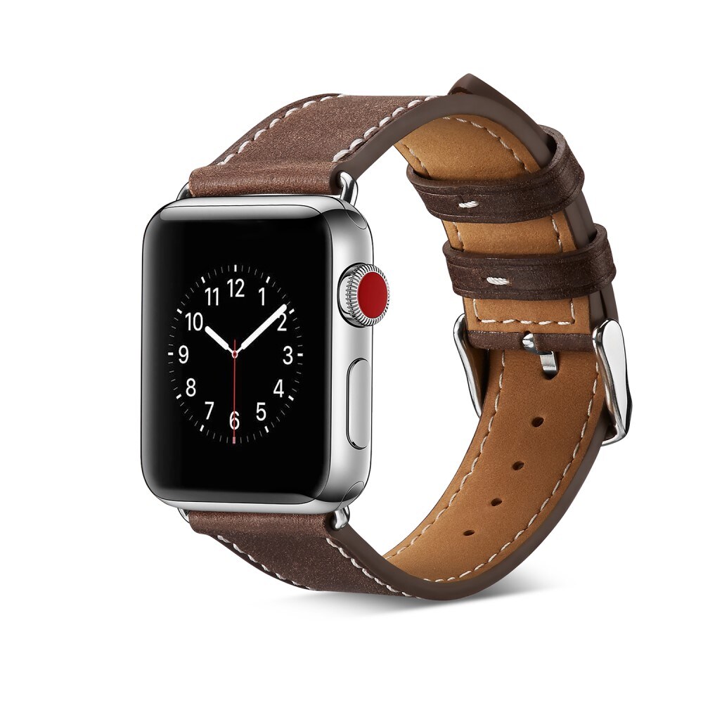 Apple Watch Series 8 45mm Armbånd i ægte læder, Brun