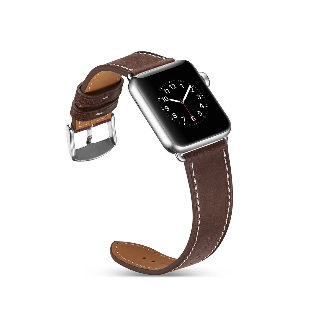Apple Watch Series 8 45mm Armbånd i ægte læder, Brun