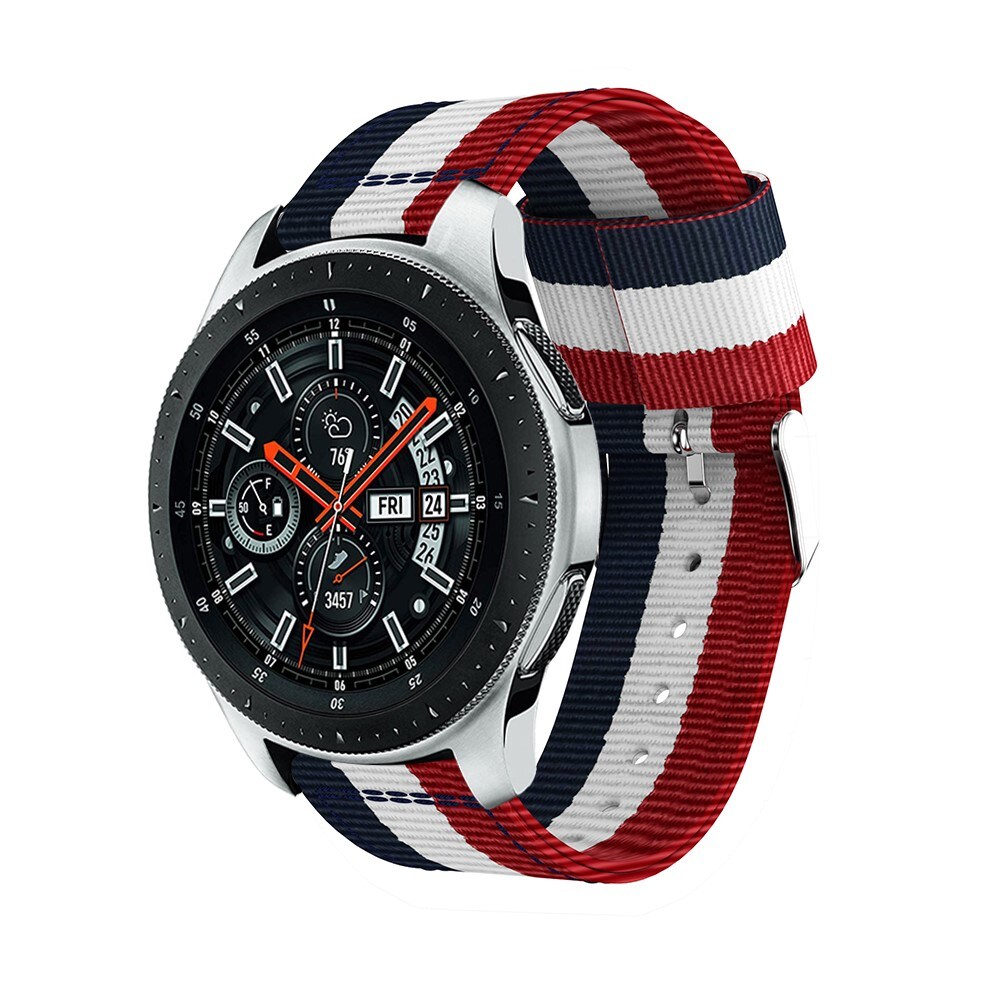 Samsung Galaxy Watch 46mm/Galaxy Watch 3 45mm Armbånd i nylon, blå/hvid/rød
