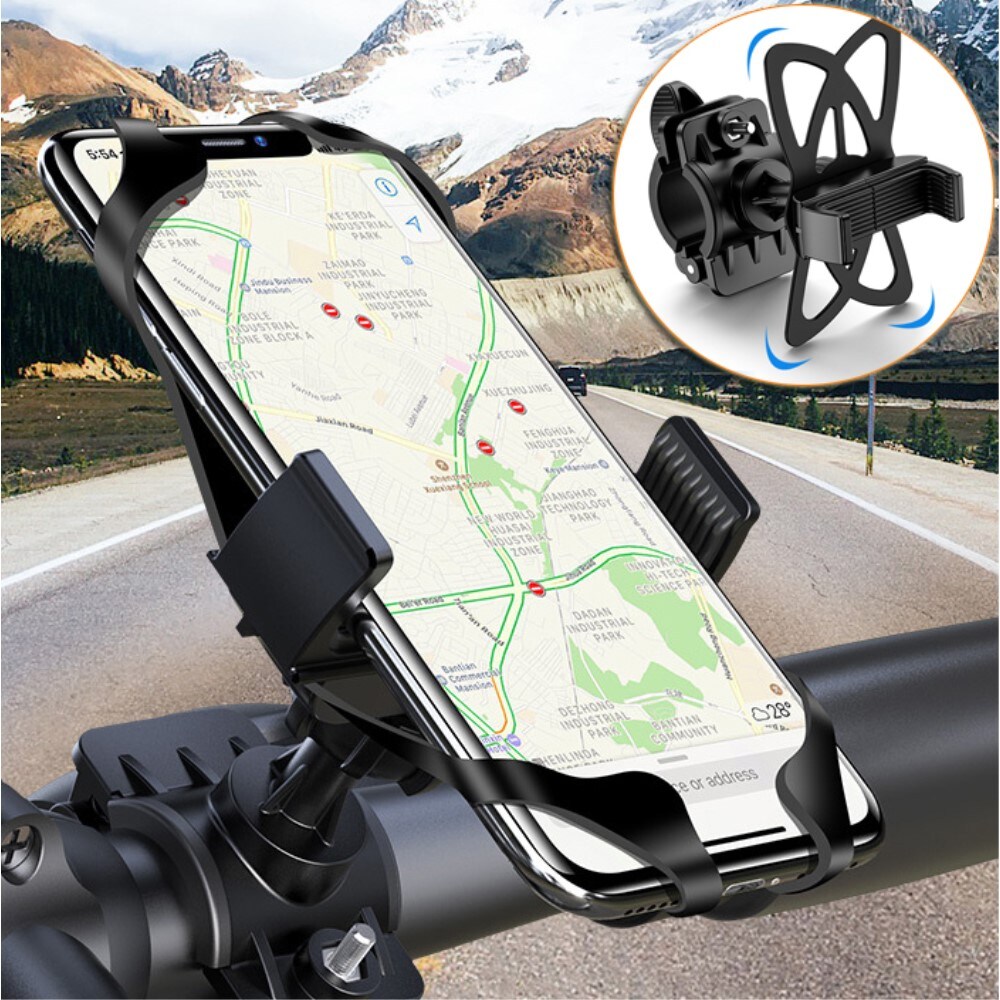 Mobilholder med fast greb til cykelstyret, Sort
