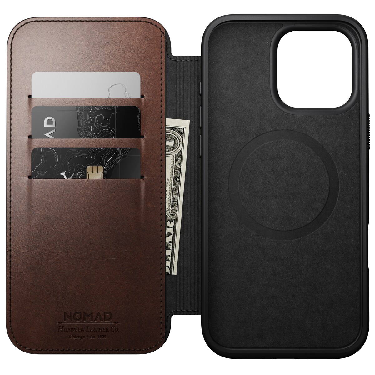 iPhone 16 Pro Max Læderetui med MagSafe - Modern Horween Leather Folio, Rustic Brown