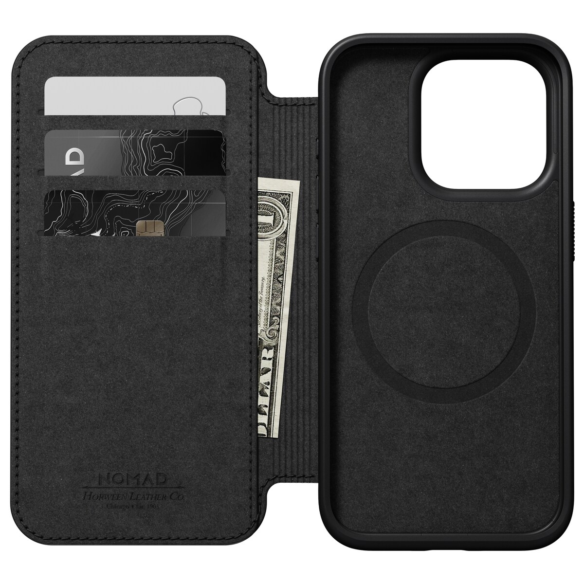 iPhone 15 Pro Læderetui med MagSafe - Modern Horween Leather Folio, Black