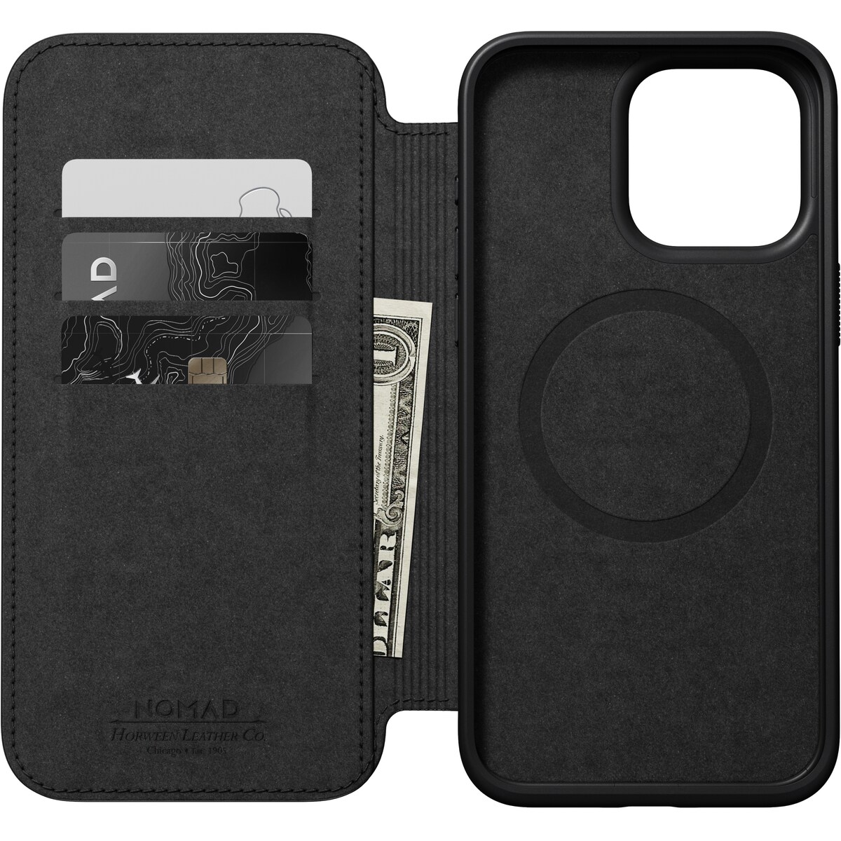 iPhone 15 Pro Max Læderetui med MagSafe - Modern Horween Leather Folio, Black