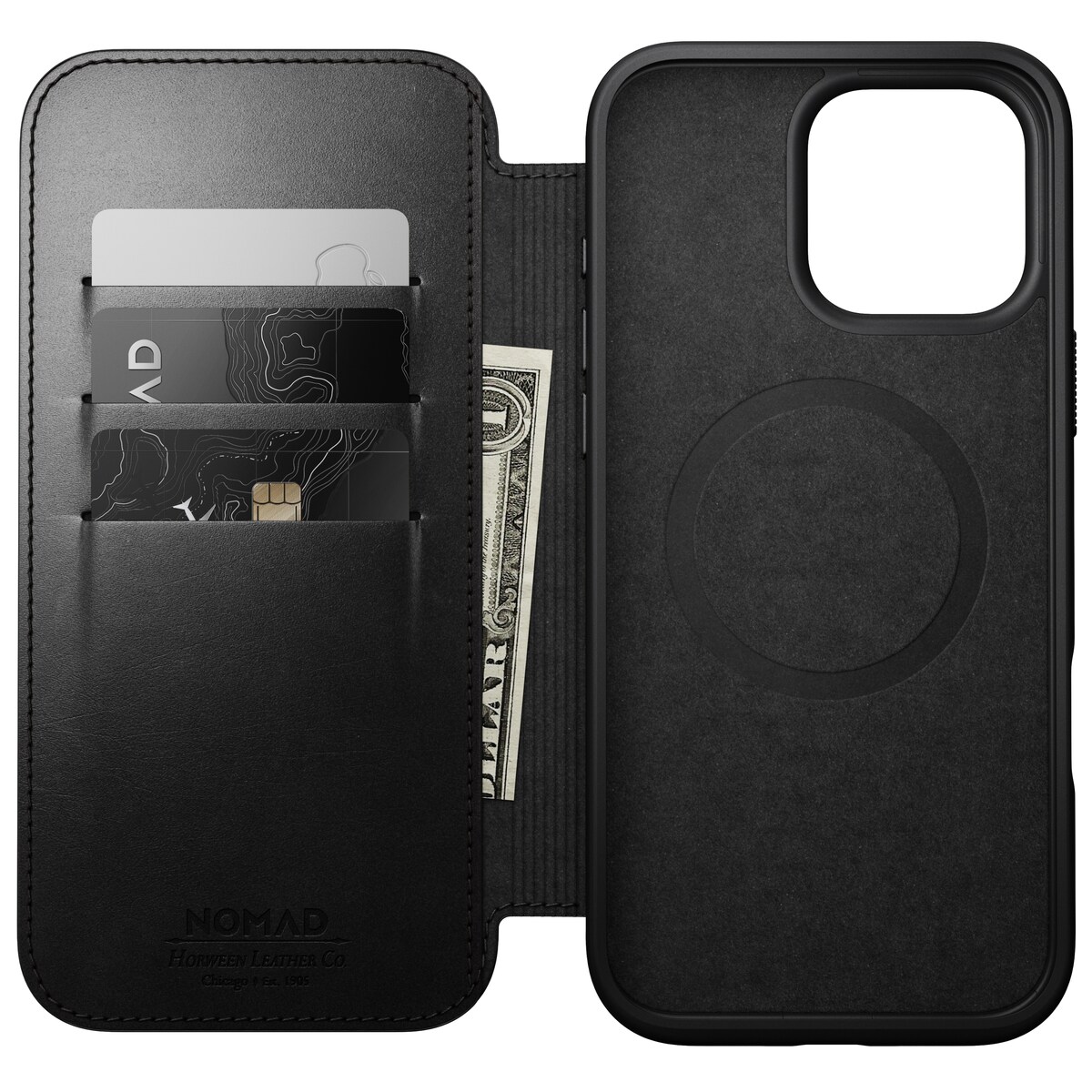 iPhone 16 Pro Max Læderetui med MagSafe - Modern Horween Leather Folio, Black