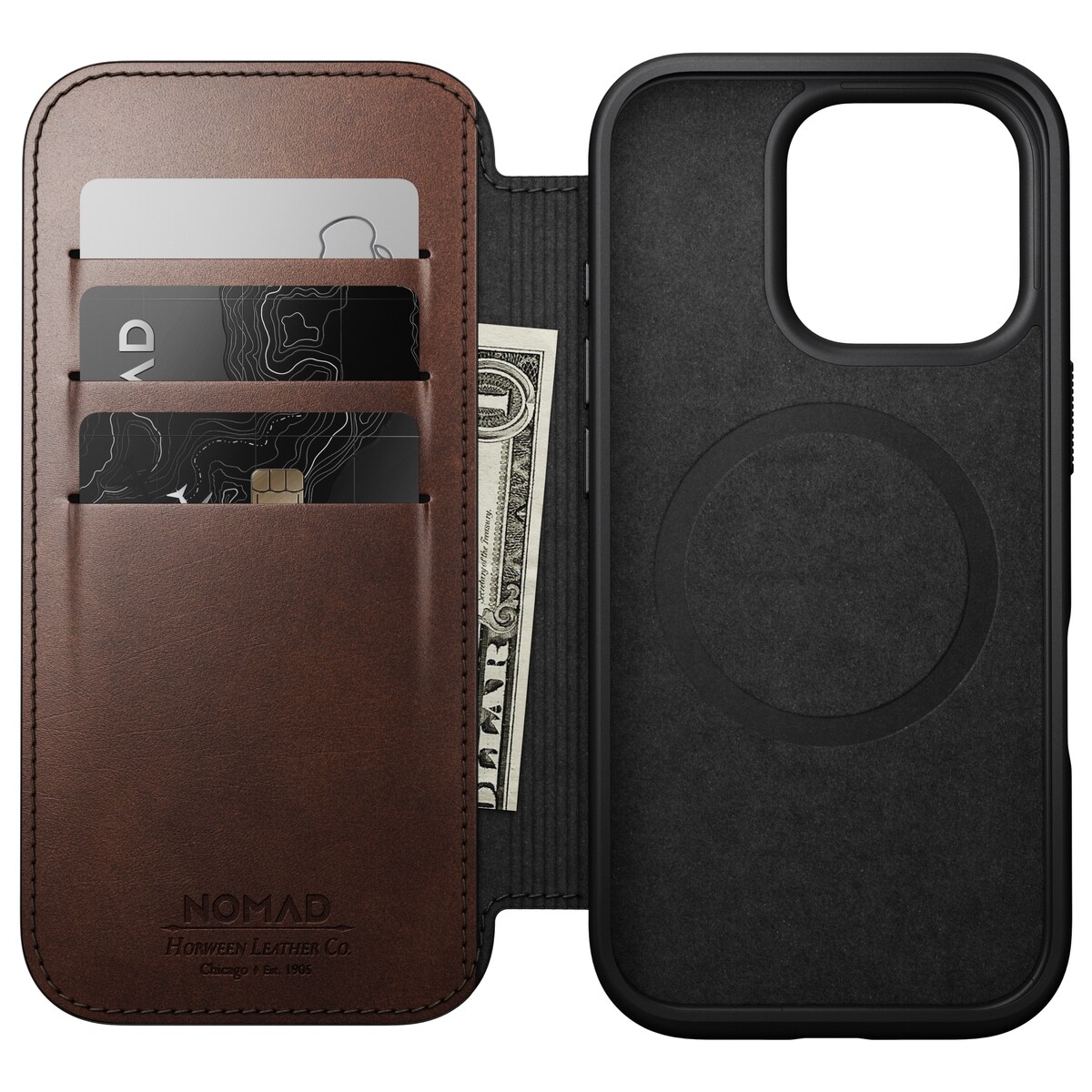 iPhone 16 Pro Læderetui med MagSafe - Modern Horween Leather Folio, Rustic Brown