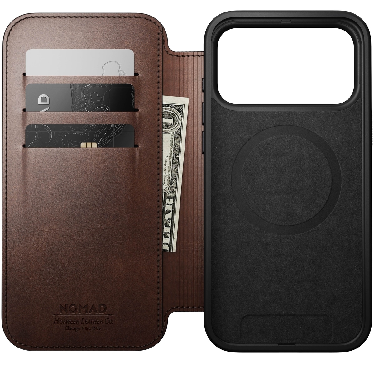 iPhone 17 Pro Max Læderetui med MagSafe - Modern Horween Leather Folio, Rustic Brown