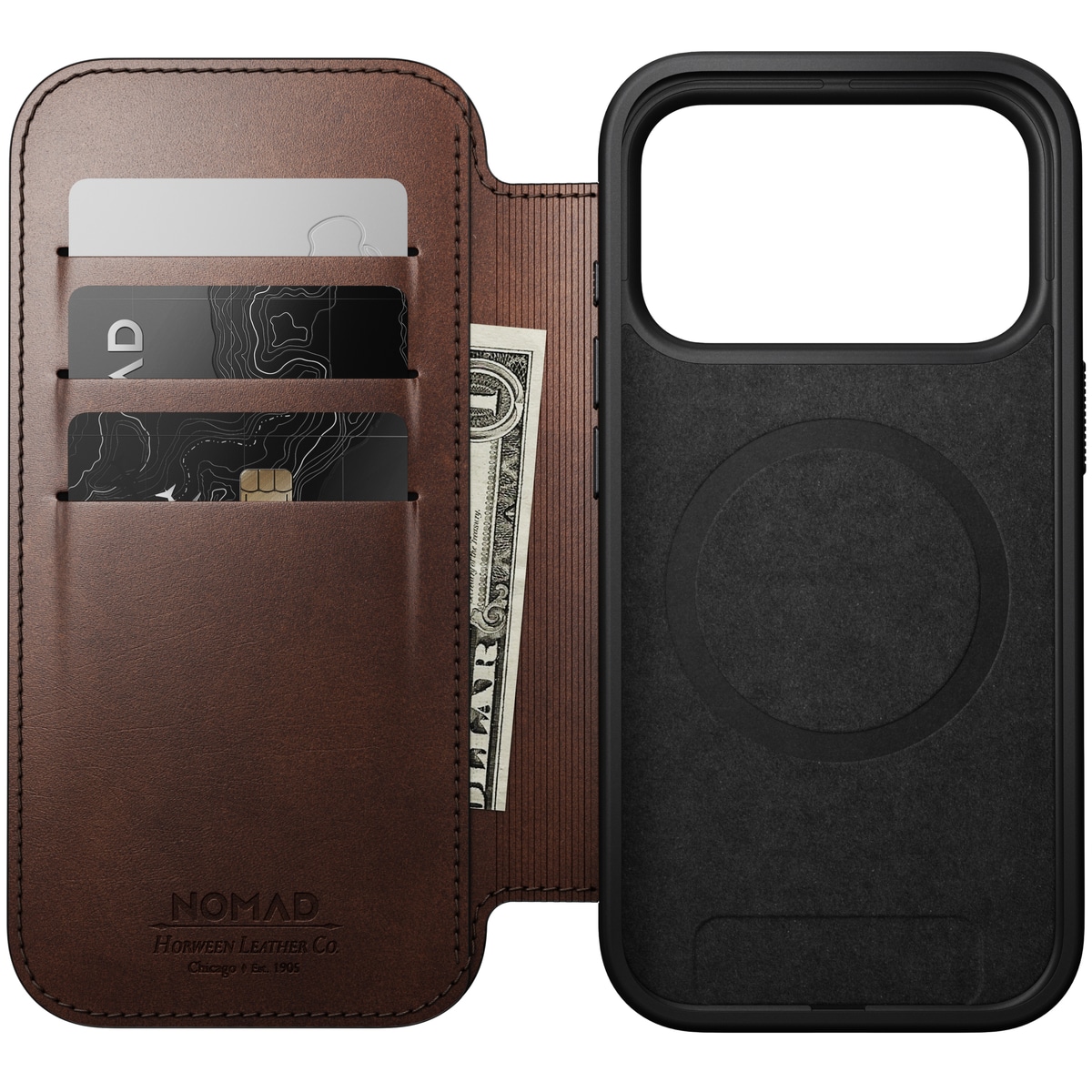 iPhone 17 Pro Læderetui med MagSafe - Modern Horween Leather Folio, Rustic Brown