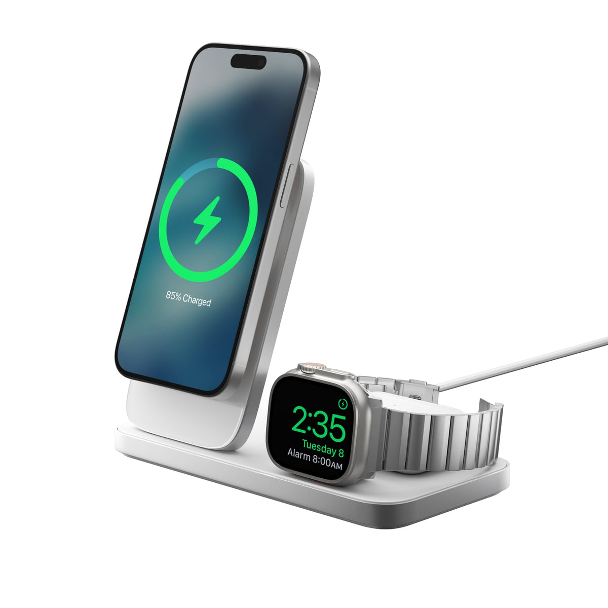 Opladningsstation Stand One Max 3-i-1 Qi2 MagSafe, Silver