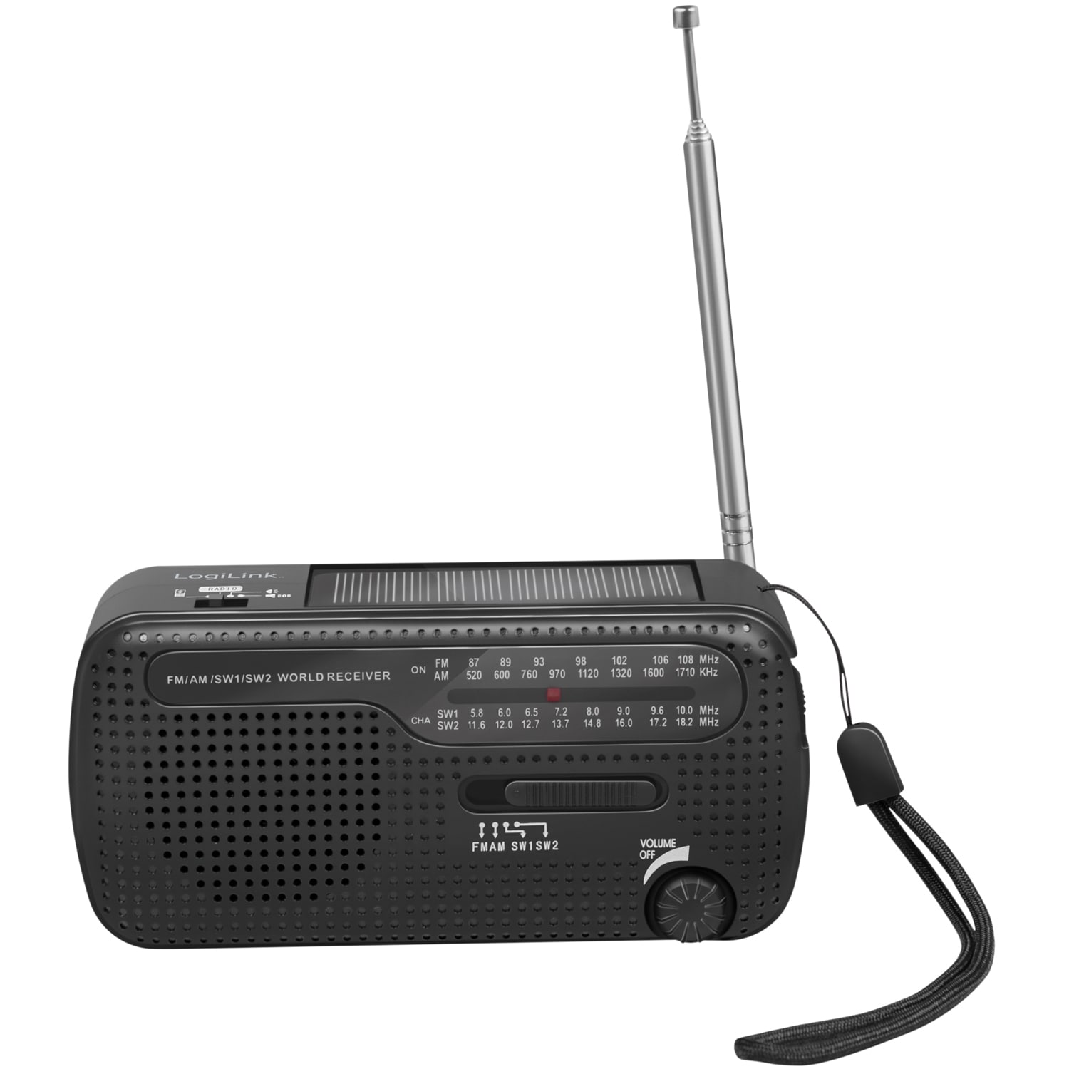 Bærbar håndsvingradio med lommelygte og solcelleopladning, 