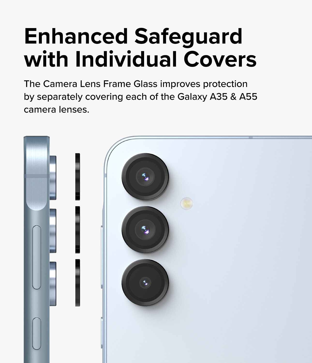 Samsung Galaxy A55 Linsebeskyttelse med aluminiumramme, Sort