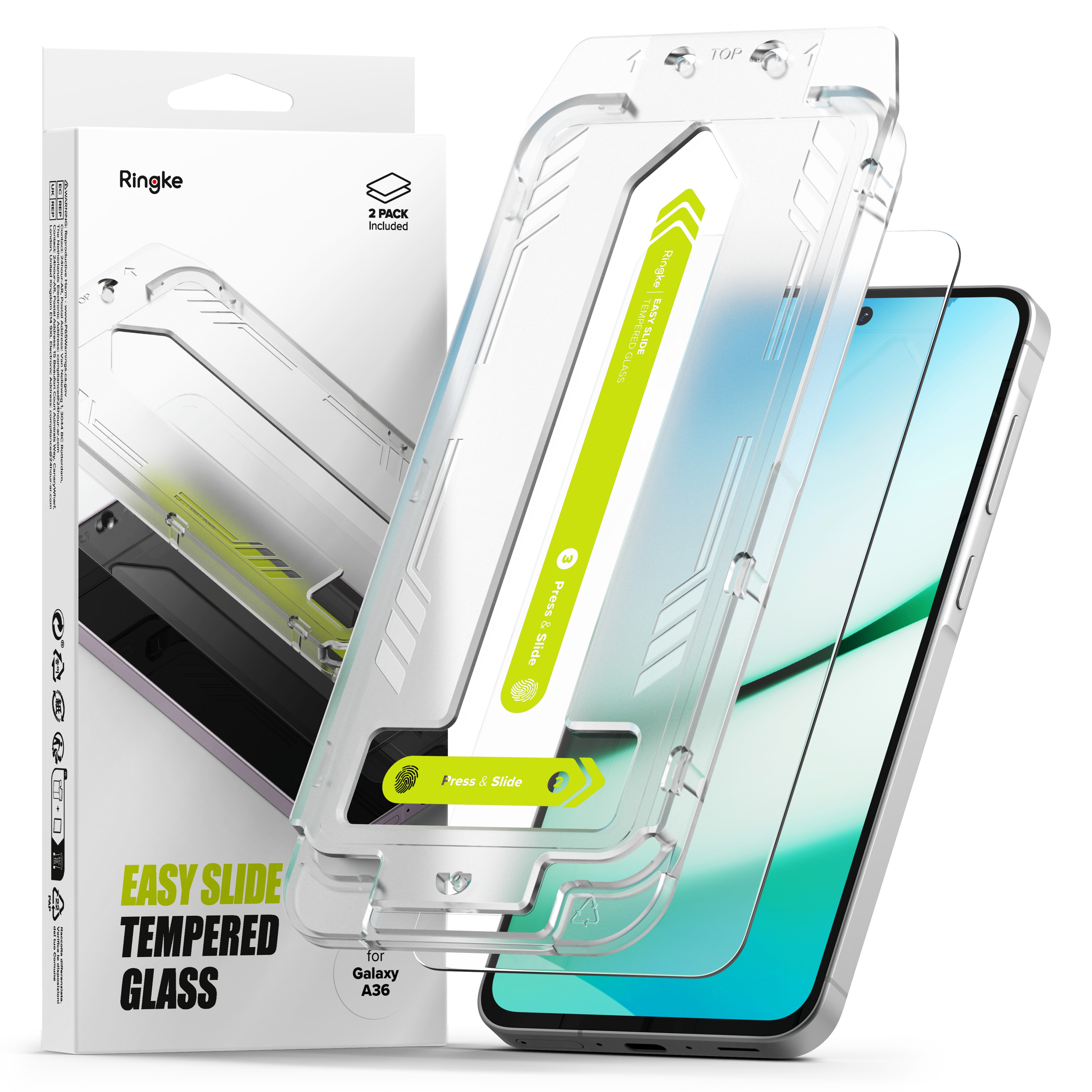 Samsung Galaxy A36 Skærmbeskytter i glas med monteringsramme (2-pak)