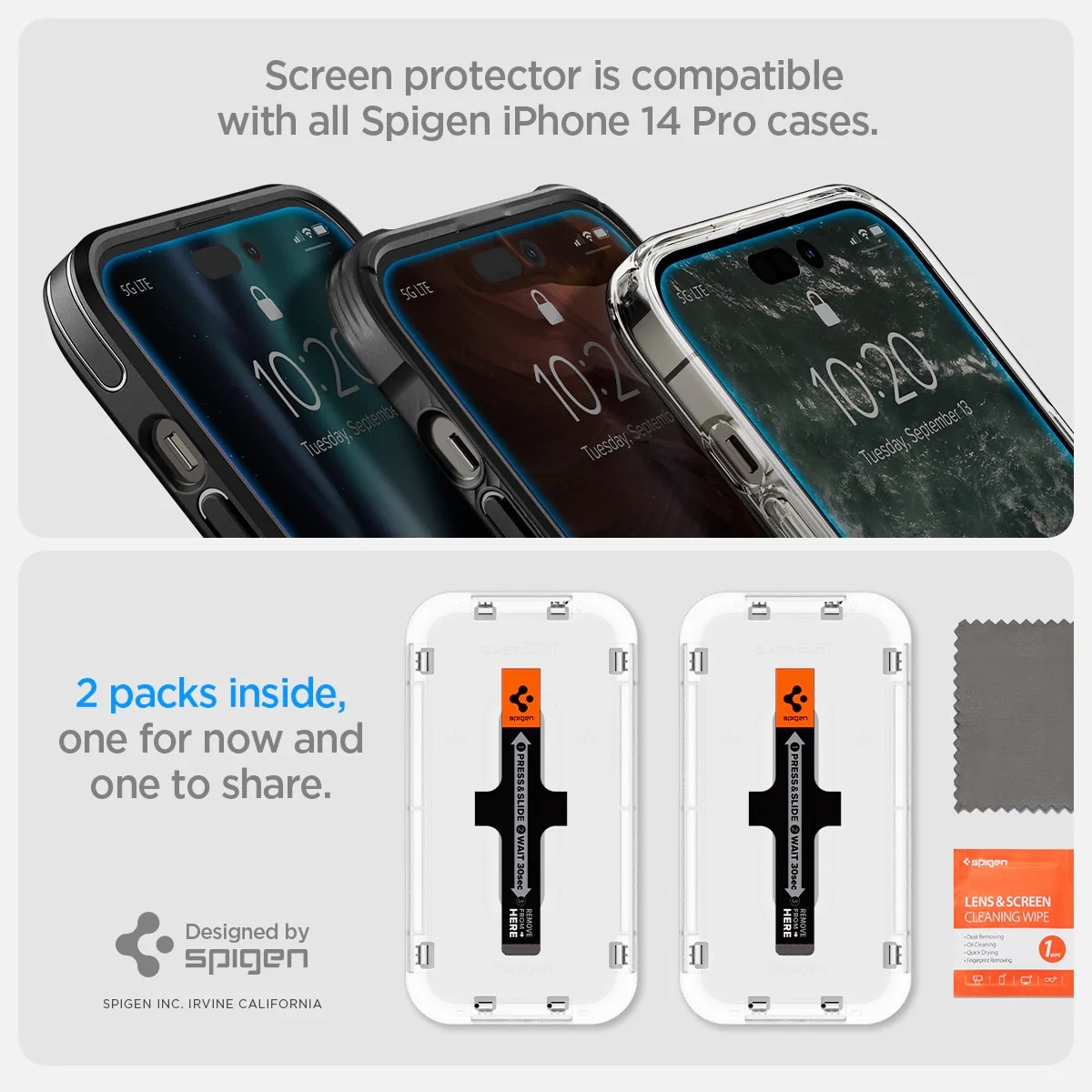 iPhone 14 Pro Skærmbeskytter med installationsramme (2-pak) GLAS.tR EZ Fit