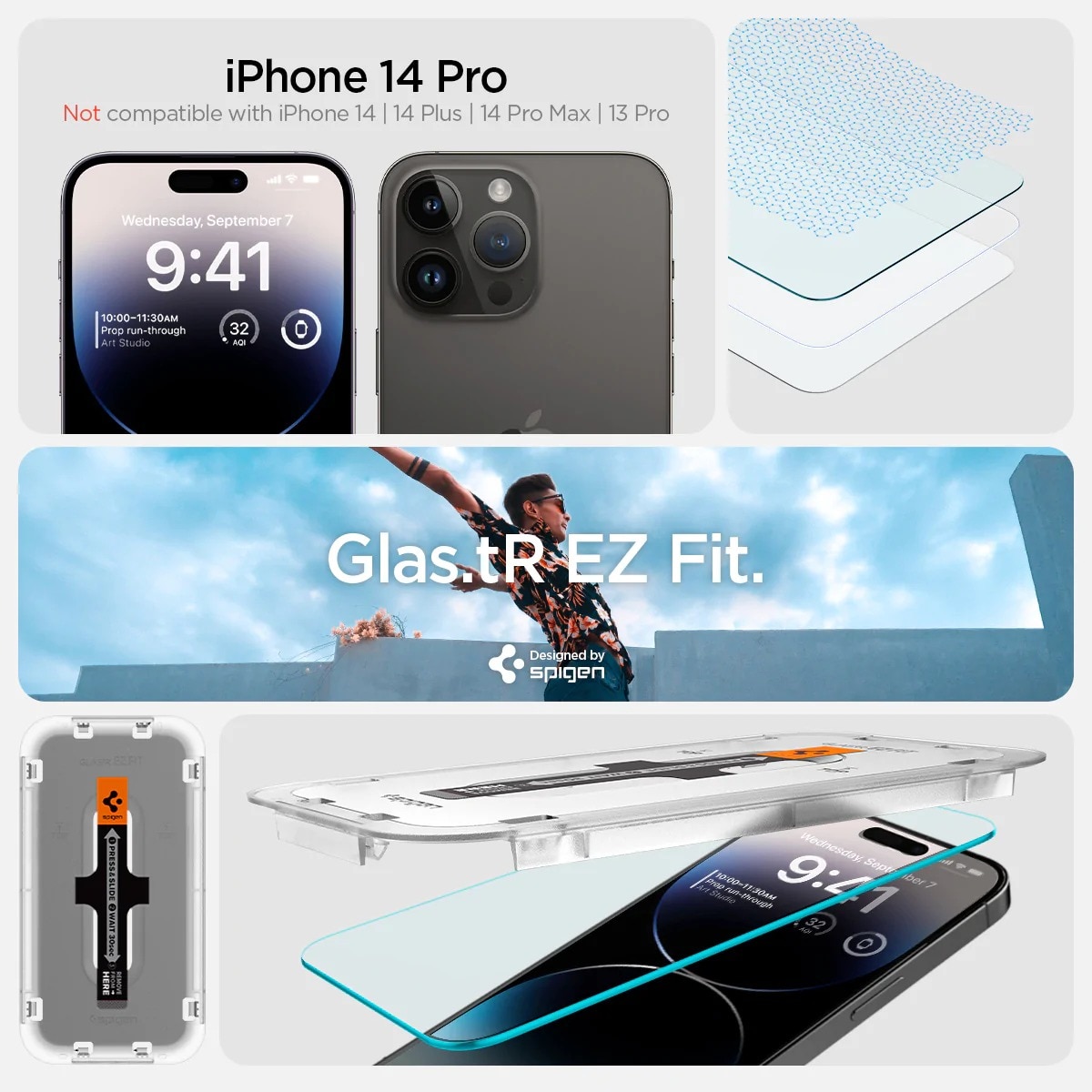 iPhone 14 Pro Skærmbeskytter med installationsramme (2-pak) GLAS.tR EZ Fit