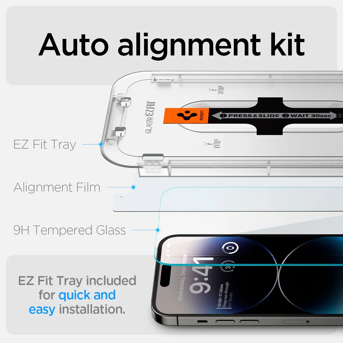 iPhone 14 Pro Max Skærmbeskytter med installationsramme (2-pak) GLAS.tR EZ Fit