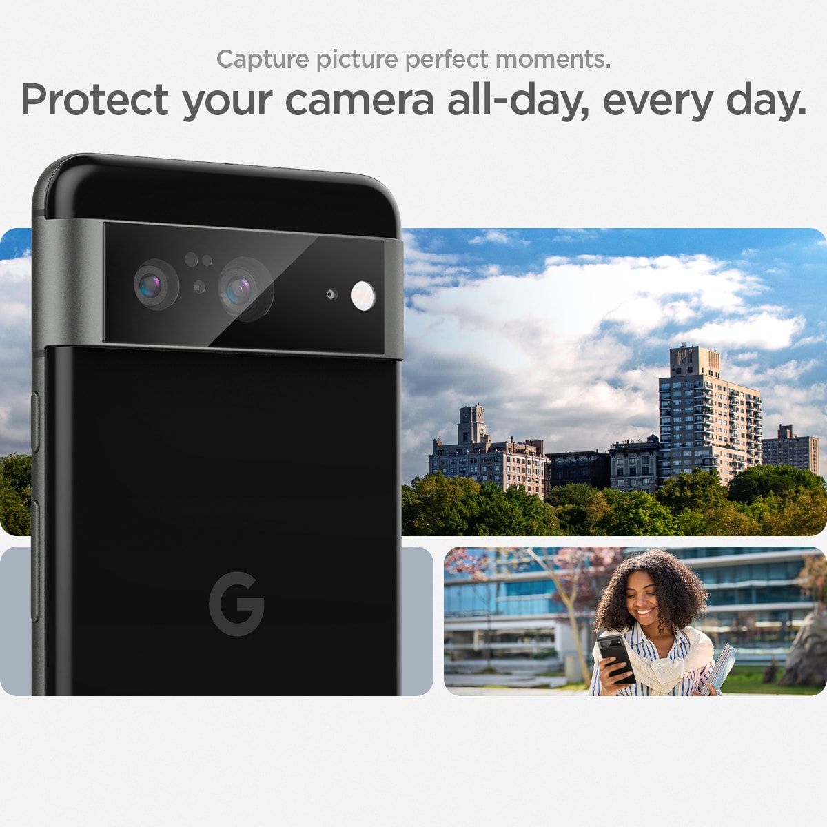 Google Pixel 8 EZ Fit linsebeskytter (2-pak), Sort