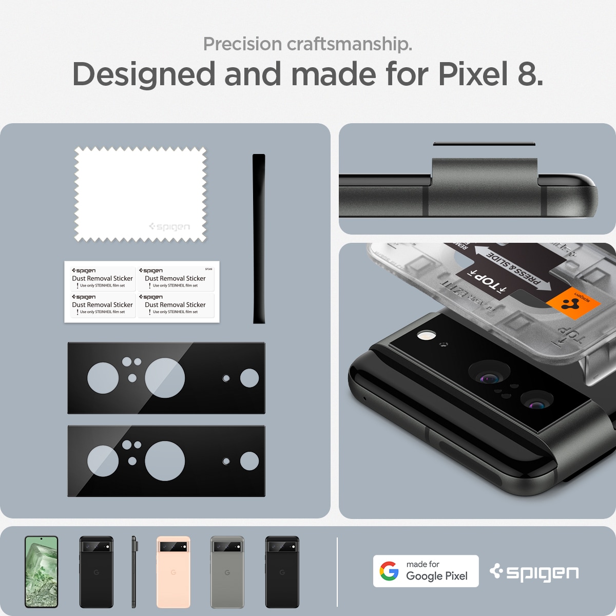 Google Pixel 8 EZ Fit linsebeskytter (2-pak), Sort