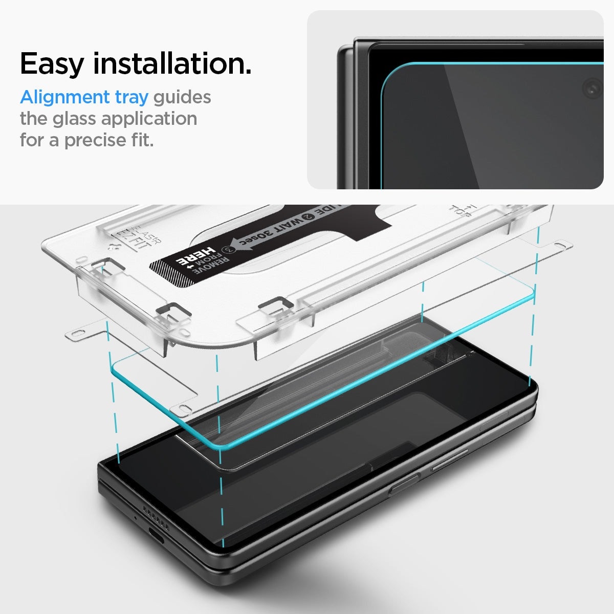 Samsung Galaxy Z Fold 5 Ydre skærmbeskytter med installationsramme (2-pak) GLAS.tR EZ Fit