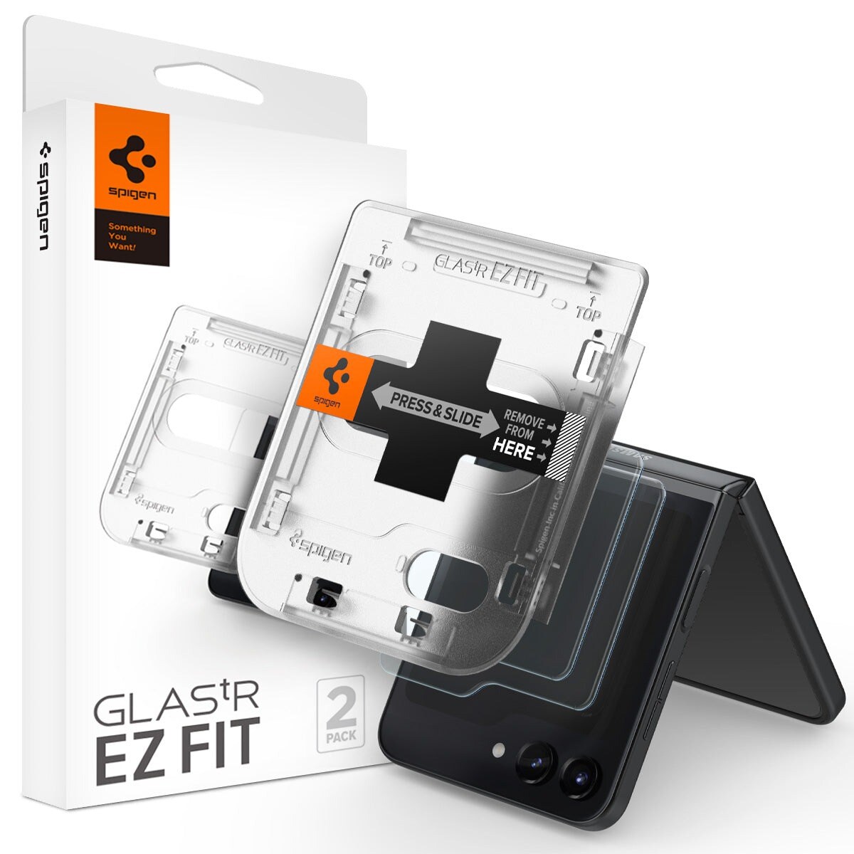 Samsung Galaxy Z Flip 5 Ydre skærmbeskytter med installationsramme (2-pak) GLAS.tR EZ Fit