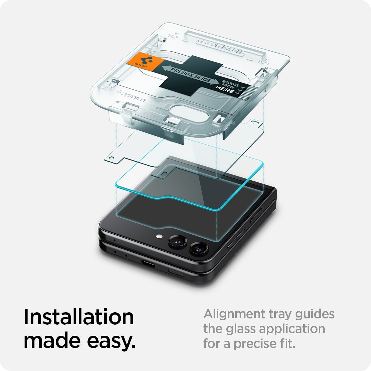 Samsung Galaxy Z Flip 5 Ydre skærmbeskytter med installationsramme (2-pak) GLAS.tR EZ Fit