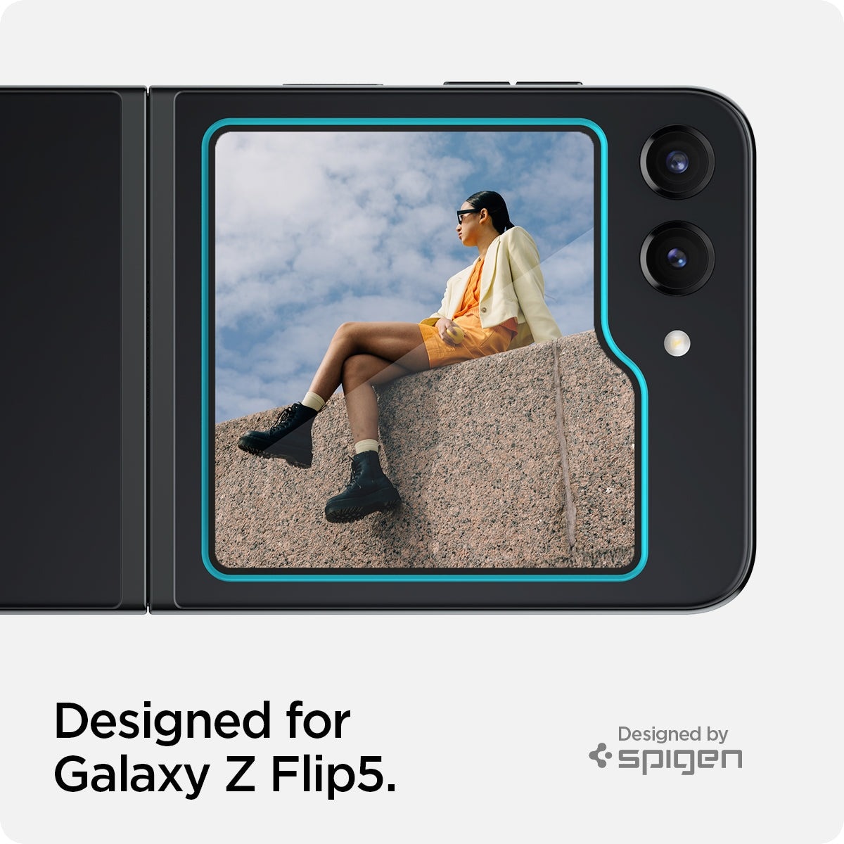 Samsung Galaxy Z Flip 5 Ydre skærmbeskytter med installationsramme (2-pak) GLAS.tR EZ Fit
