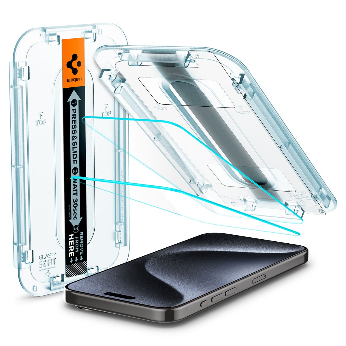 iPhone 15 Pro Skærmbeskytter med installationsramme (2-pak) GLAS.tR EZ Fit