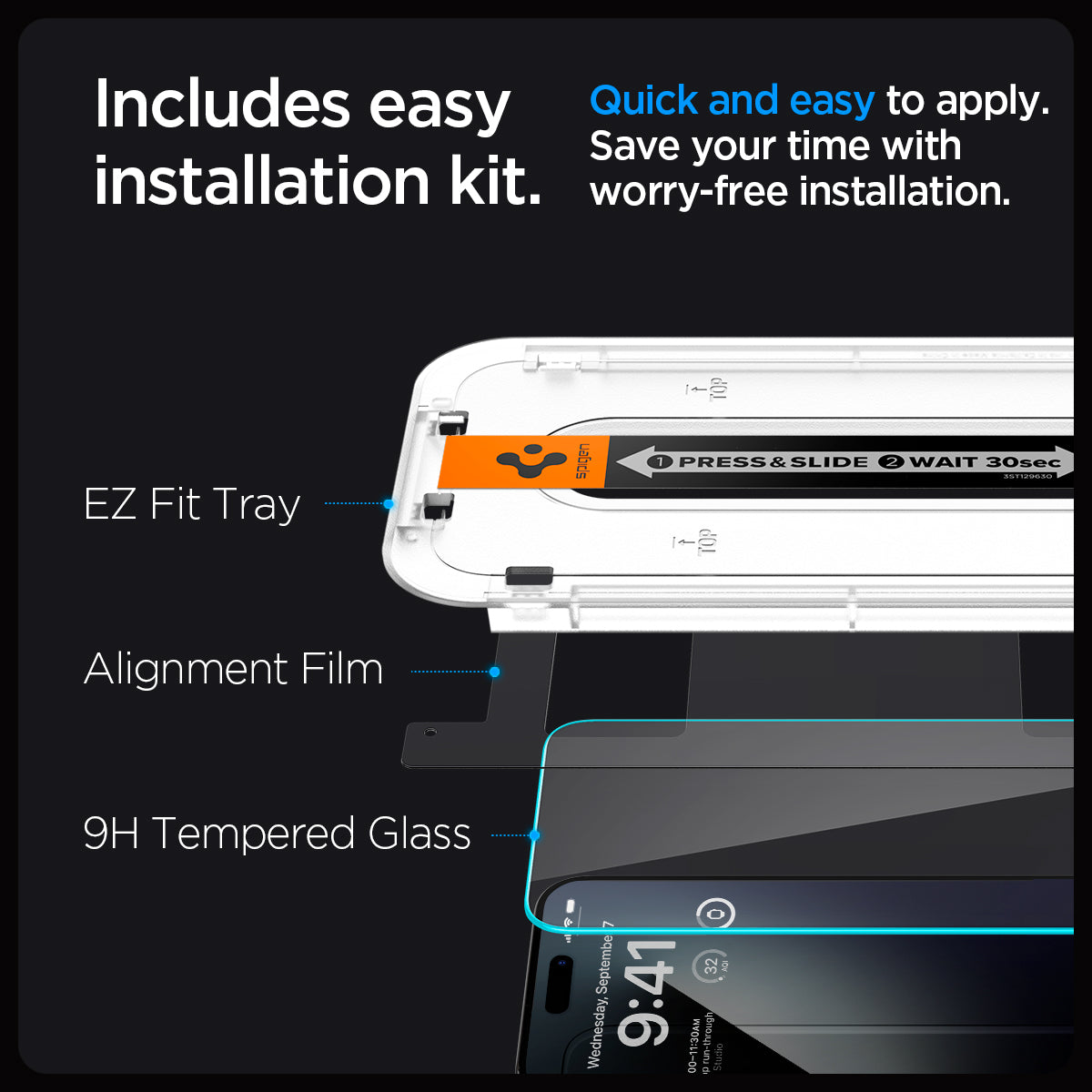 iPhone 15 Pro Skærmbeskytter med installationsramme (2-pak) GLAS.tR EZ Fit