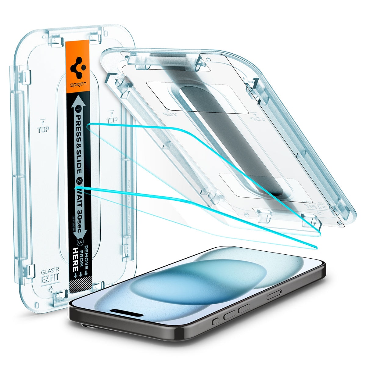 iPhone 15 Skærmbeskytter med installationsramme (2-pak) GLAS.tR EZ Fit