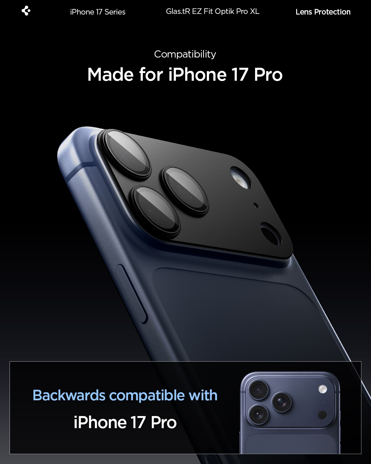 iPhone 17 Pro EZ Fit Kamerabeskyttelse - Optic Pro XL, Sort