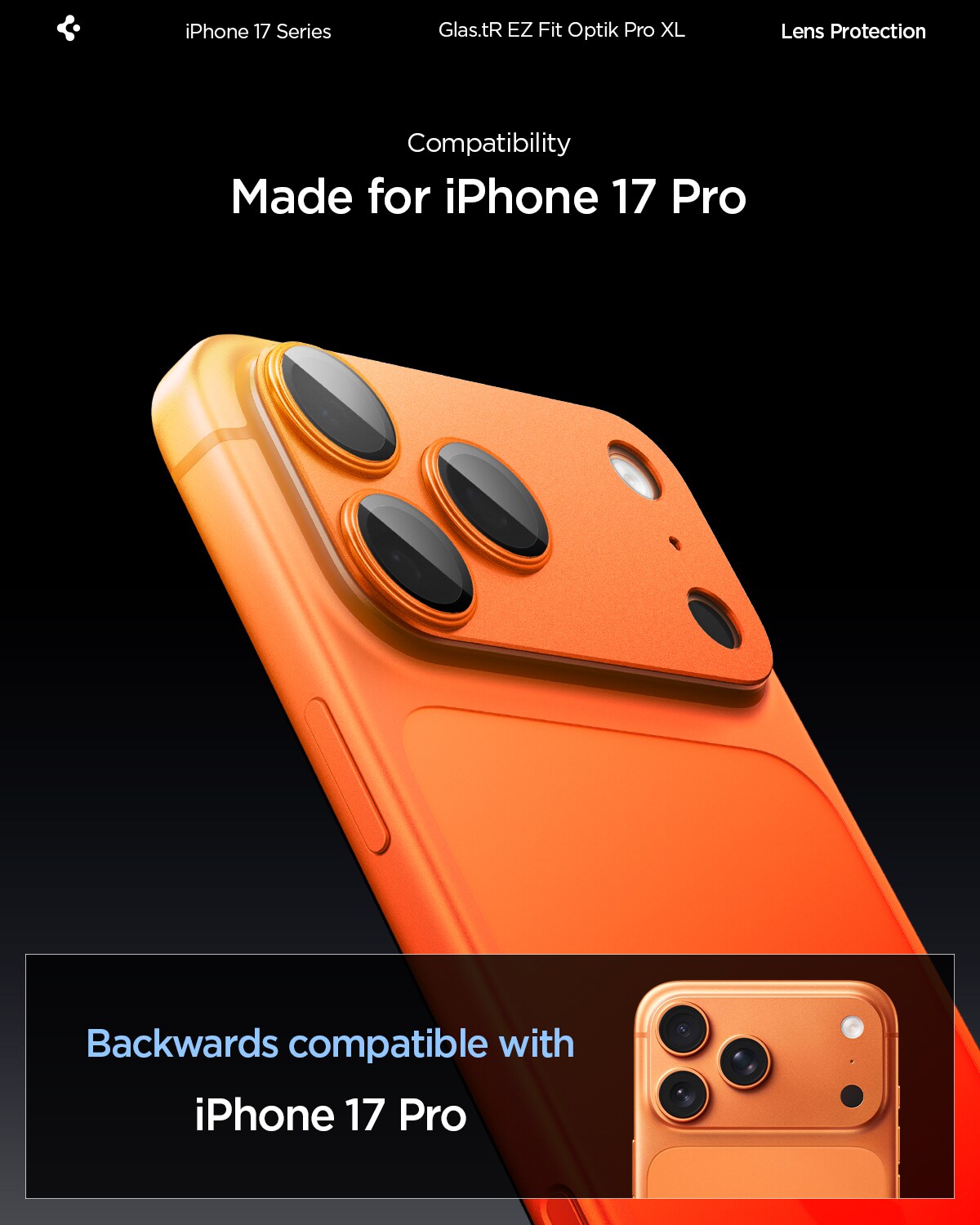 iPhone 17 Pro EZ Fit Kamerabeskyttelse - Optic Pro XL, Orange
