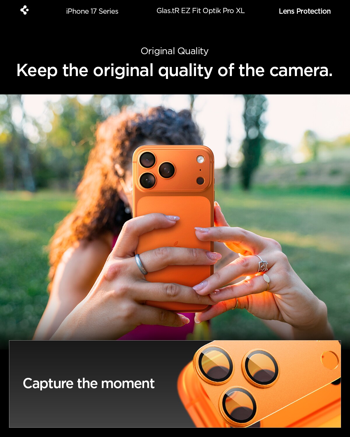 iPhone 17 Pro EZ Fit Kamerabeskyttelse - Optic Pro XL, Orange