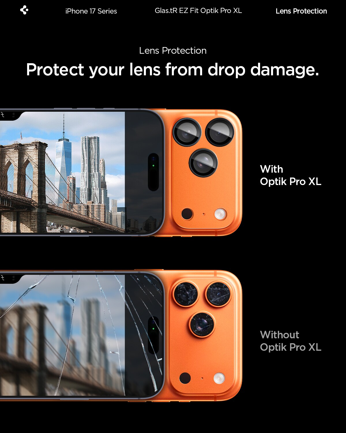 iPhone 17 Pro EZ Fit Kamerabeskyttelse - Optic Pro XL, Orange