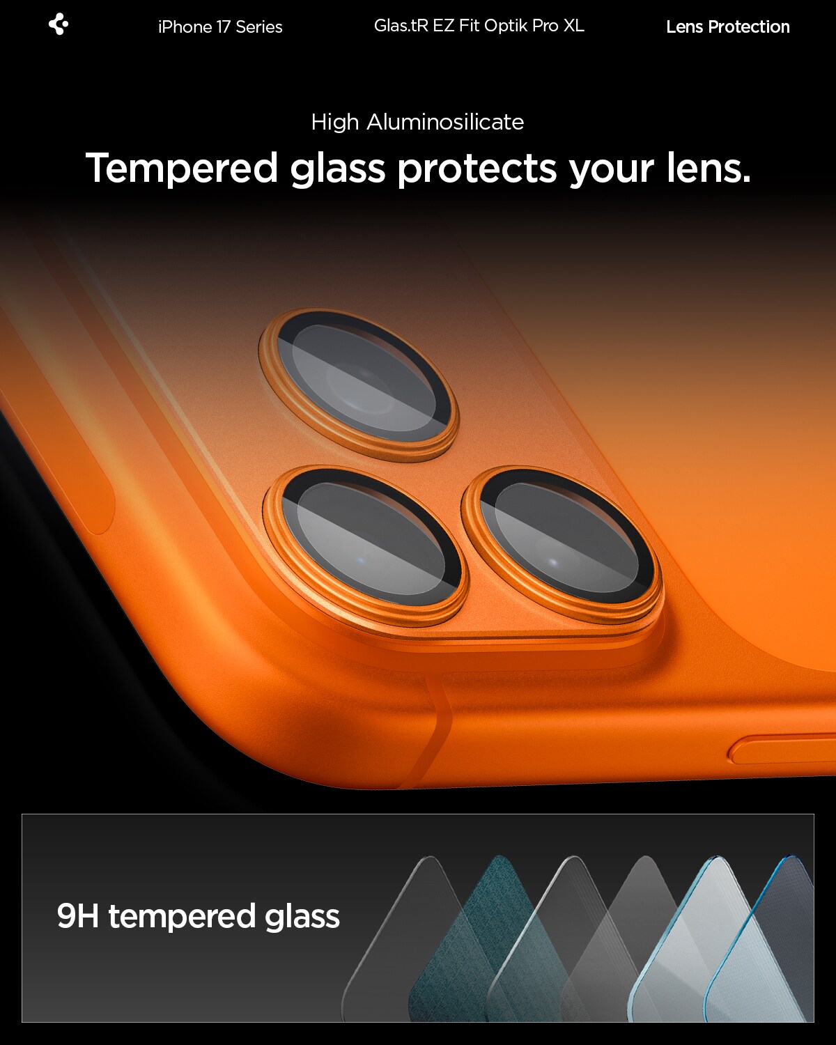 iPhone 17 Pro EZ Fit Kamerabeskyttelse - Optic Pro XL, Orange
