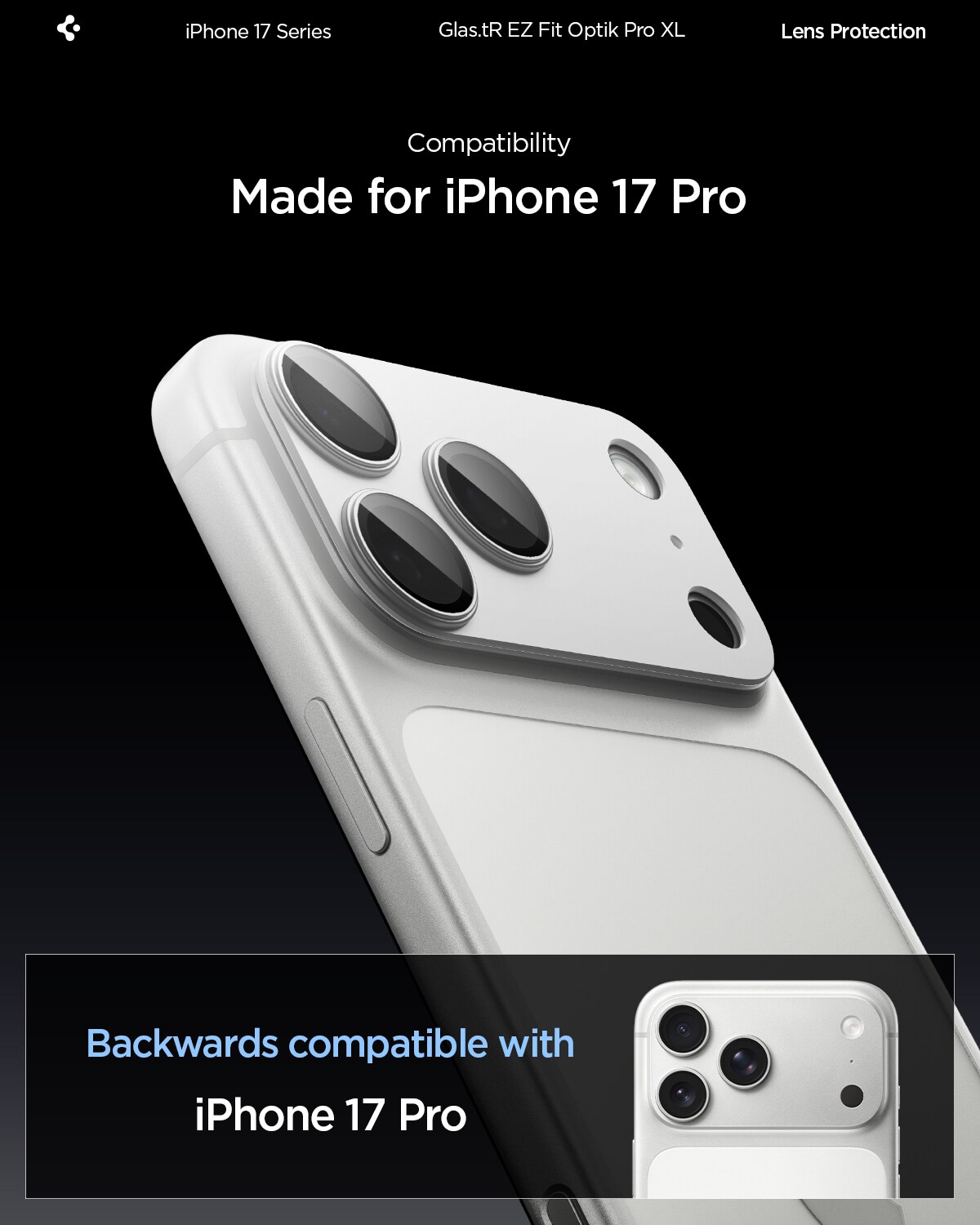 iPhone 17 Pro EZ Fit Kamerabeskyttelse - Optic Pro XL, Sølv