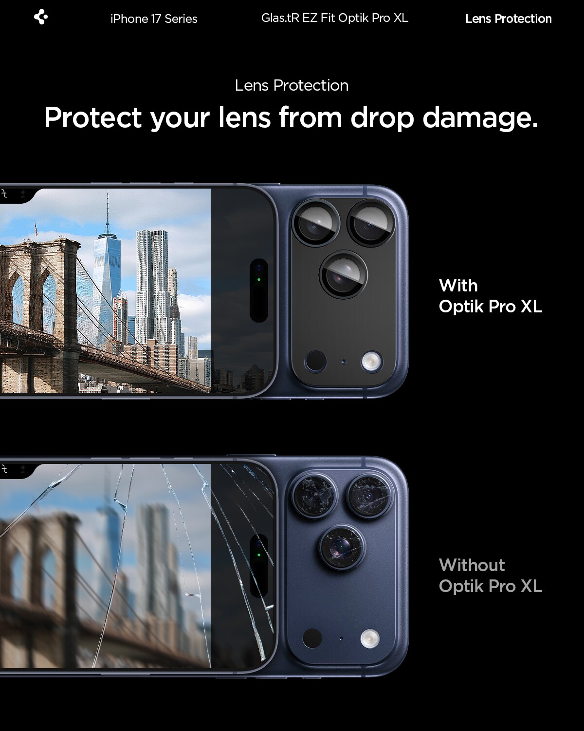 iPhone 17 Pro Max EZ Fit Kamerabeskyttelse - Optic Pro XL, Sort