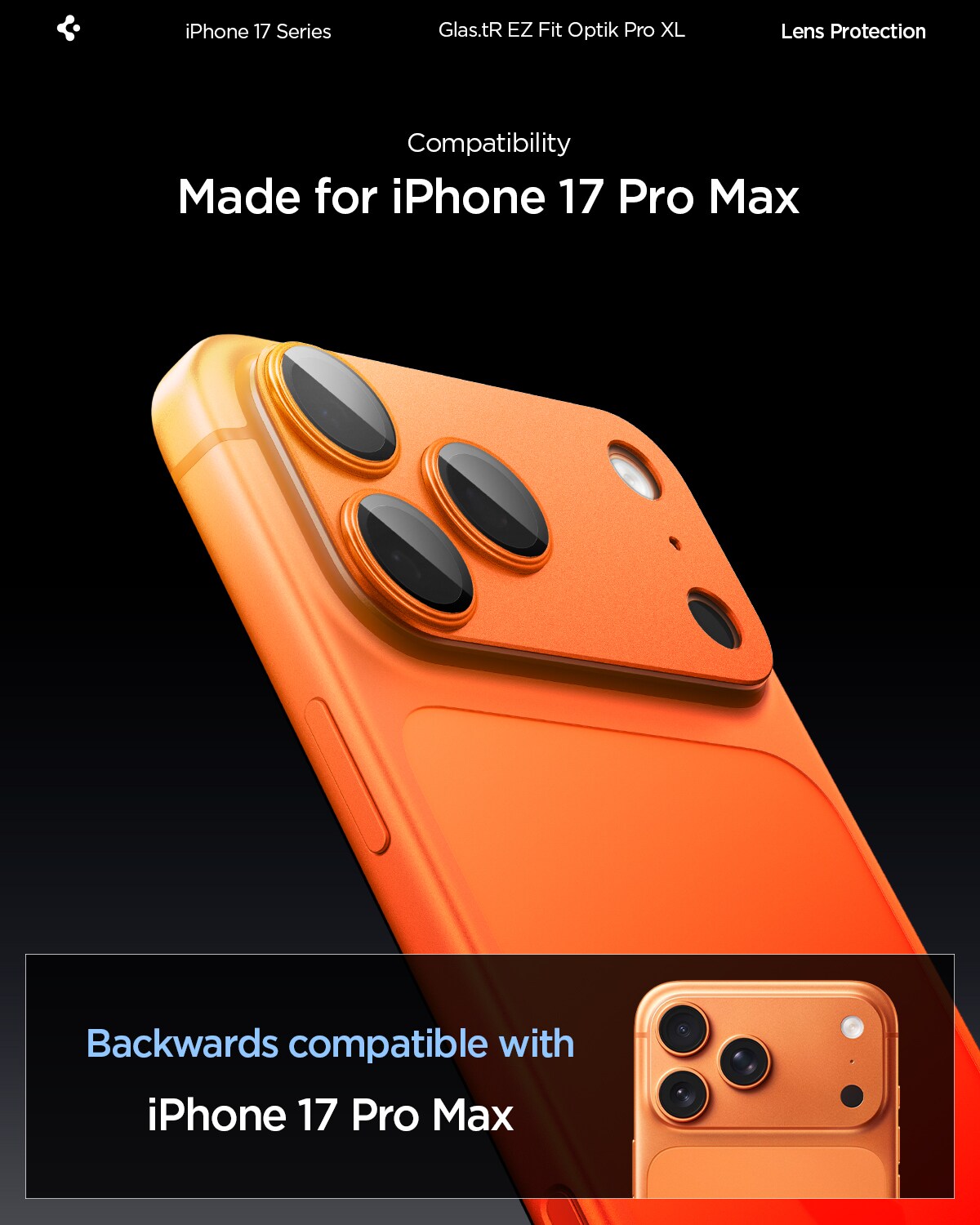 iPhone 17 Pro Max EZ Fit Kamerabeskyttelse - Optic Pro XL, Orange