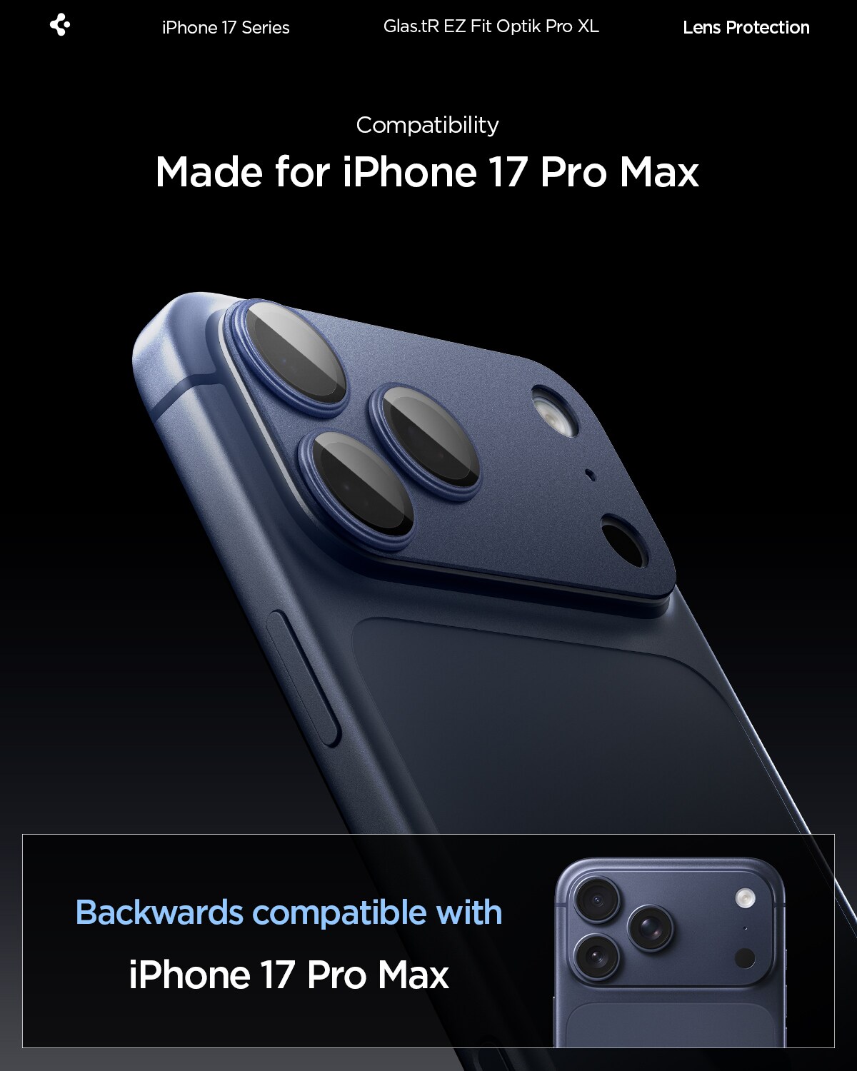 iPhone 17 Pro Max EZ Fit Kamerabeskyttelse - Optic Pro XL, Blå