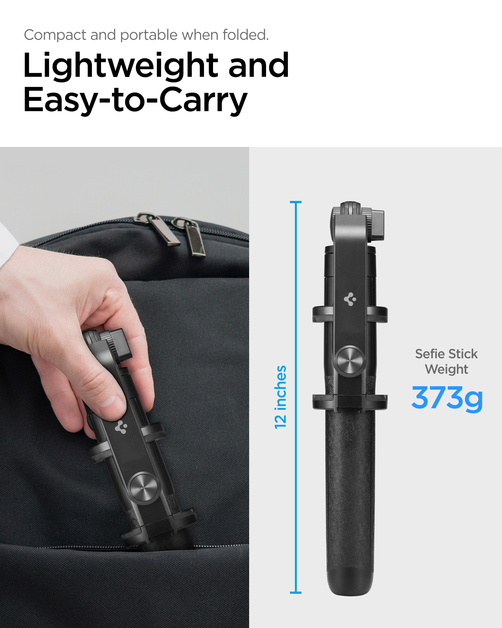 Selfie stick med indbygget stativ, Sort