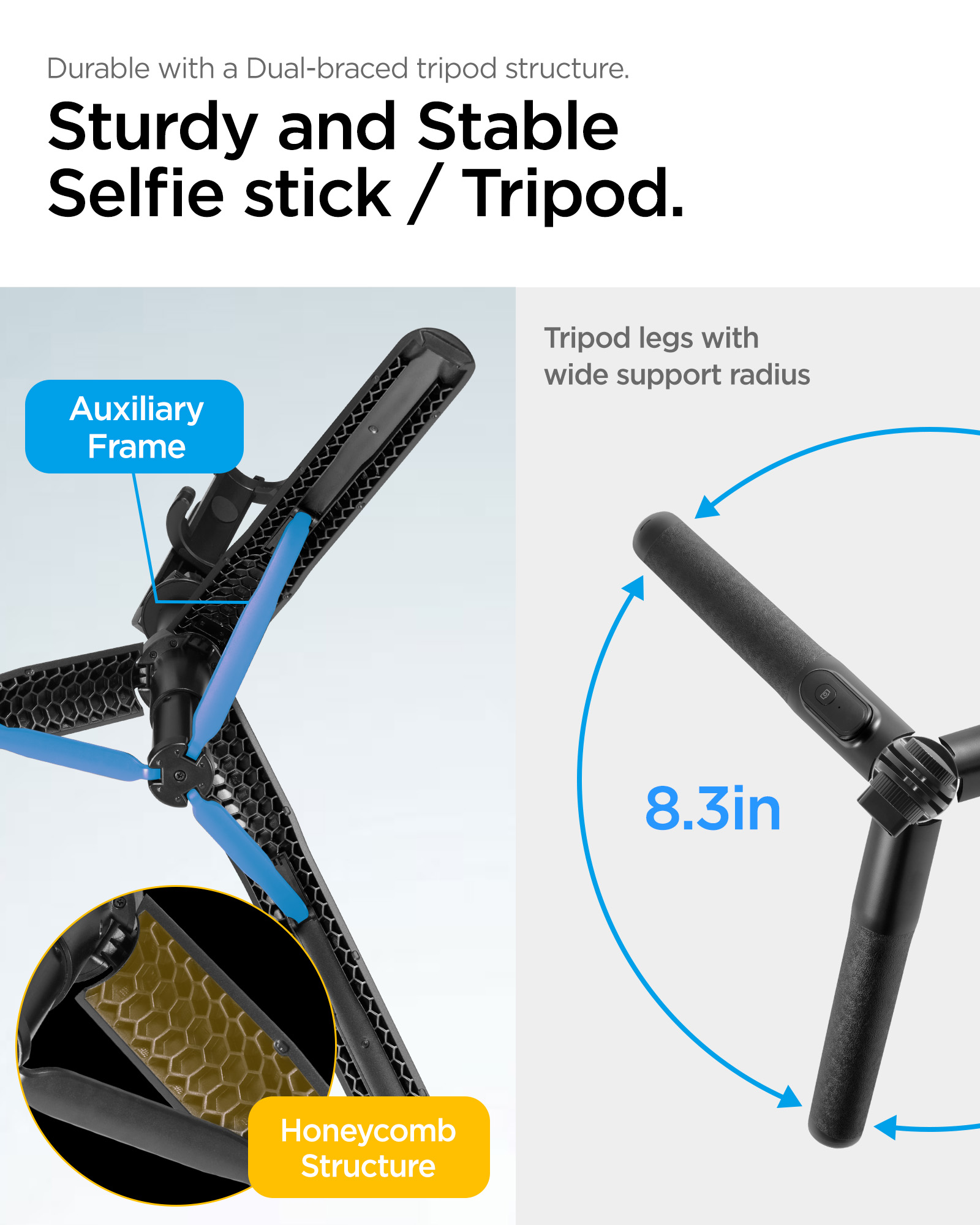 Selfie stick med indbygget stativ, Sort
