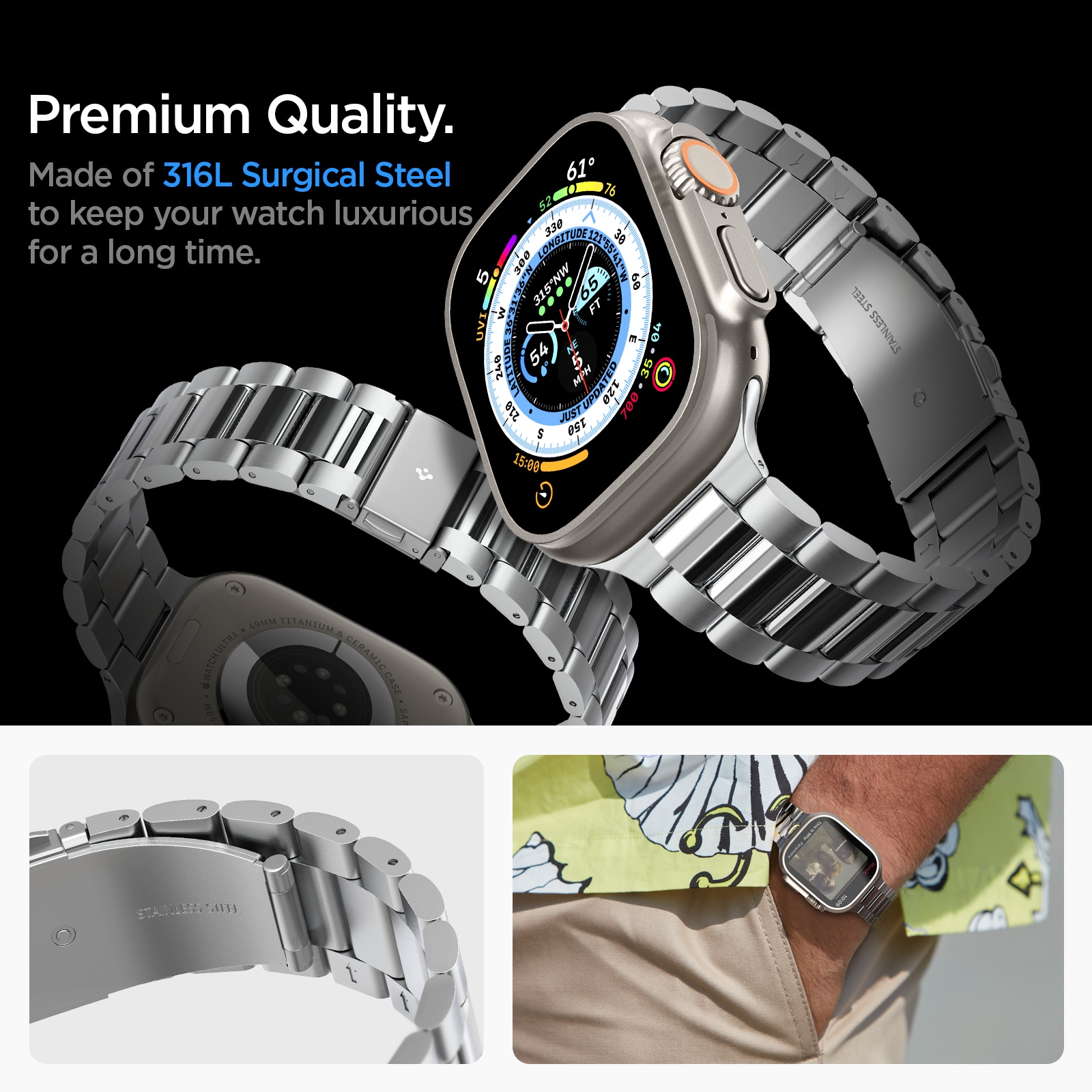Apple Watch Ultra 49mm 2nd Gen Metalarmbånd Modern Fit 316L, Sølv