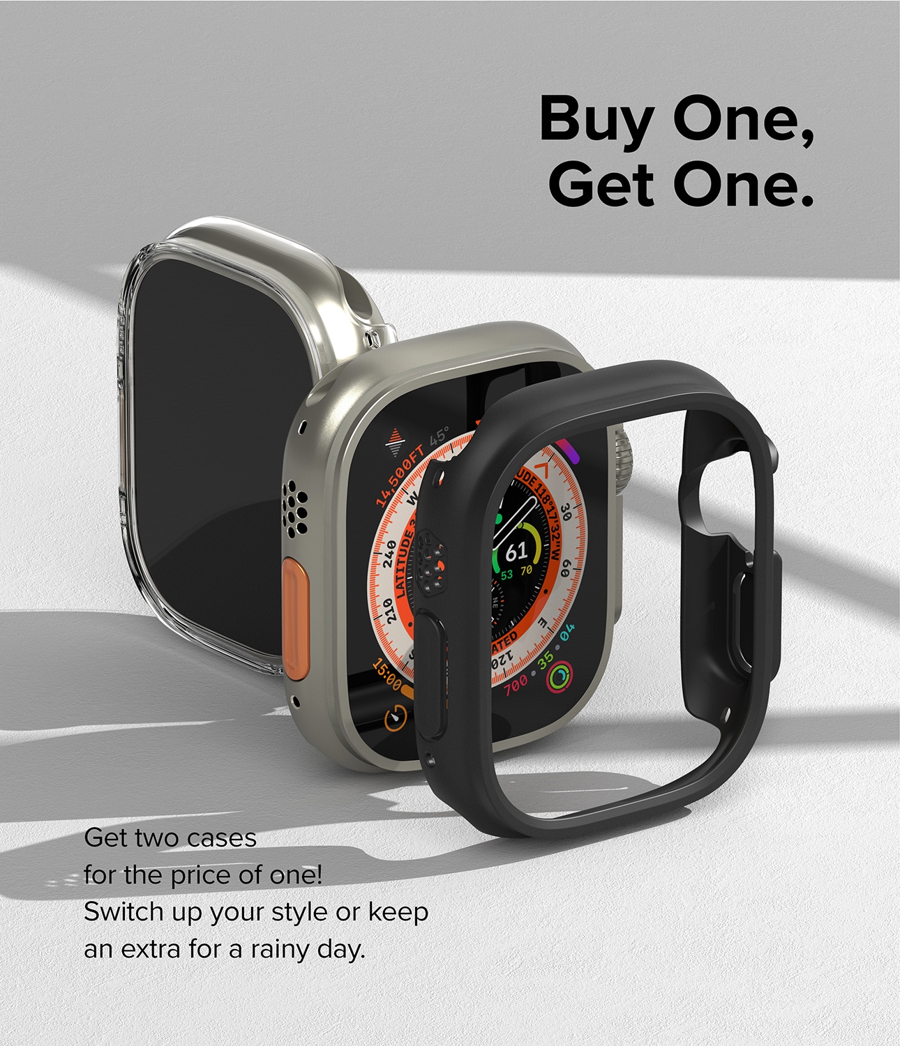 Apple Watch Ultra 49mm 3rd Gen Tyndt cover (2-pak), Matte Black & Clear