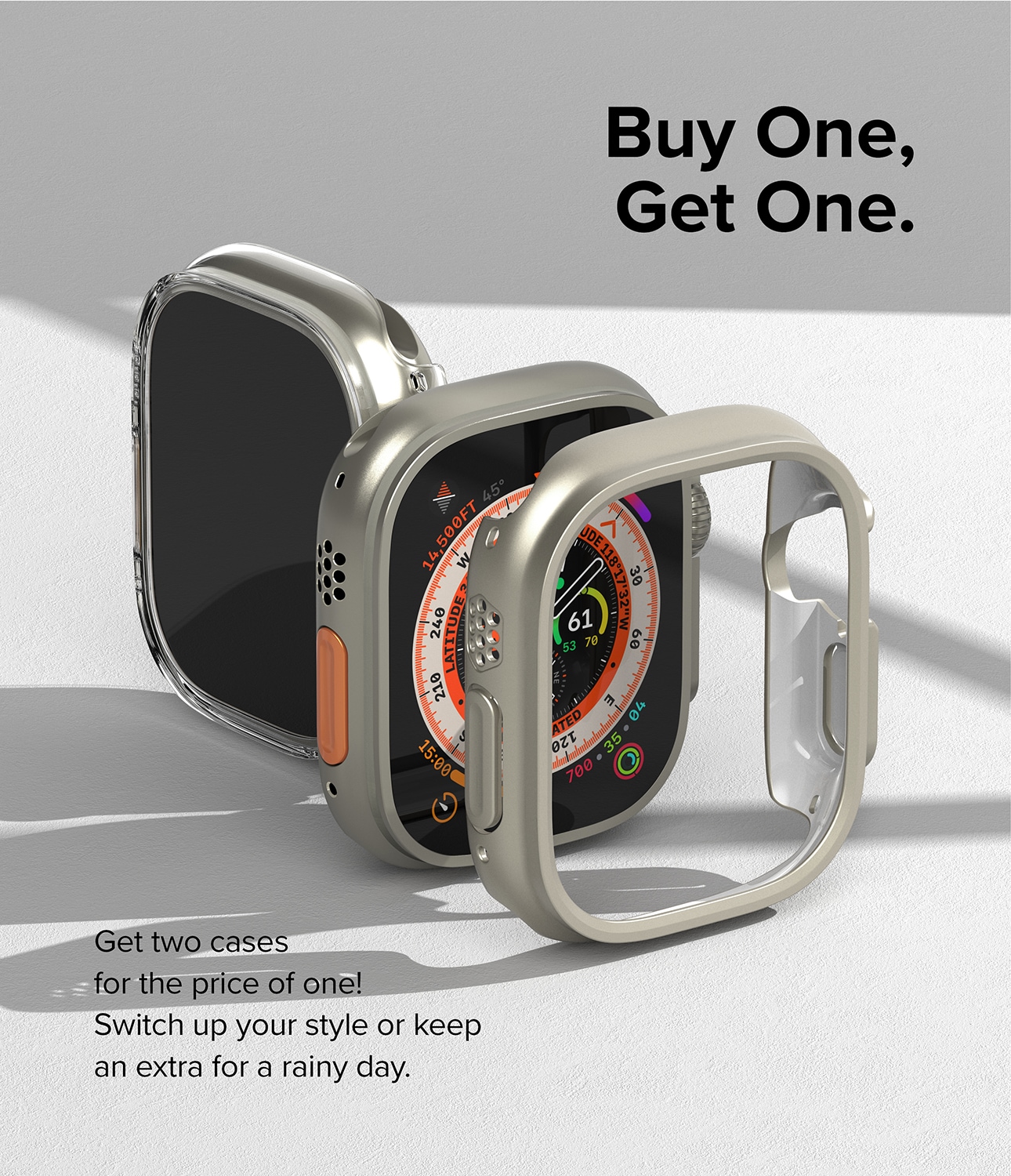 Apple Watch Ultra 49mm 3rd Gen Tyndt cover (2-pak), Titanium Gray/Clear