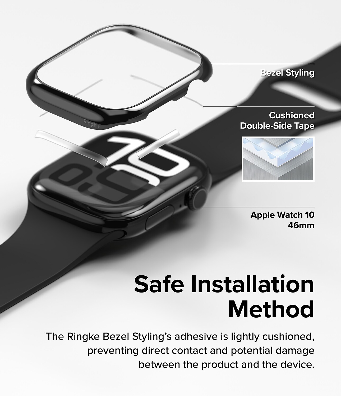 Apple Watch Series 10 46mm Beskyttelsesring - Bezel Styling Sort