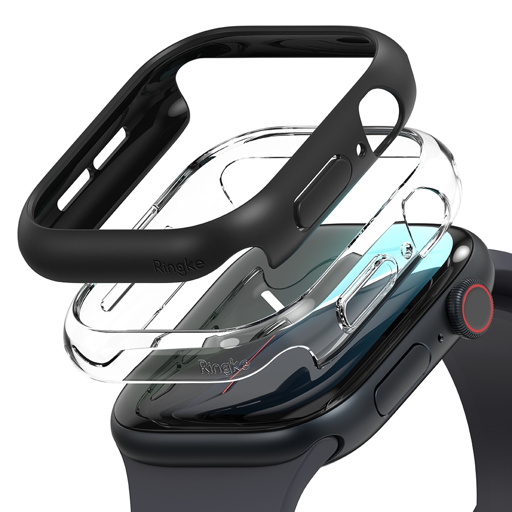 Apple Watch SE 3 44mm Tyndt cover (2-pak), Matte Black & Clear