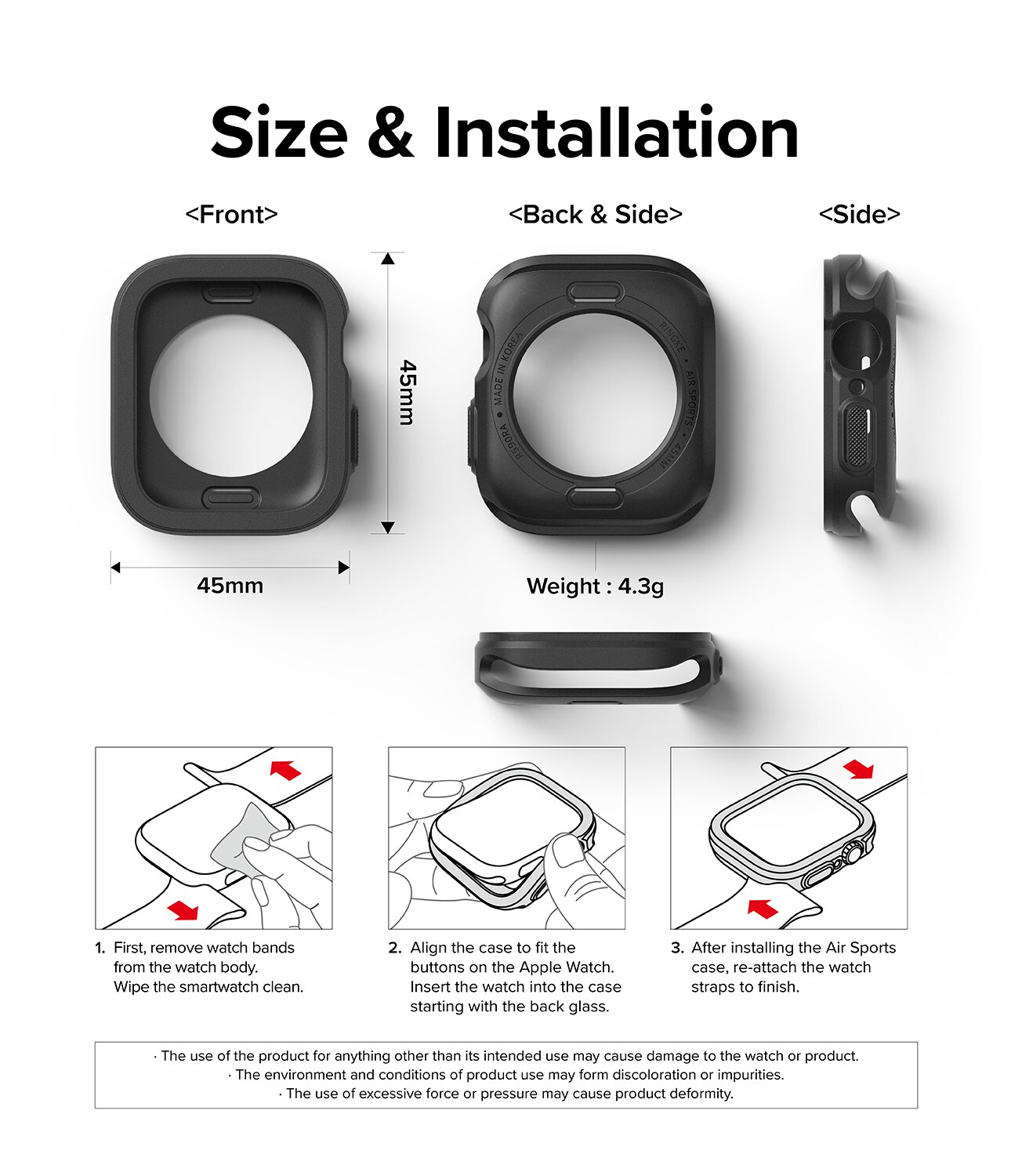 Apple Watch Series 8 45mm Air Sports cover, Black