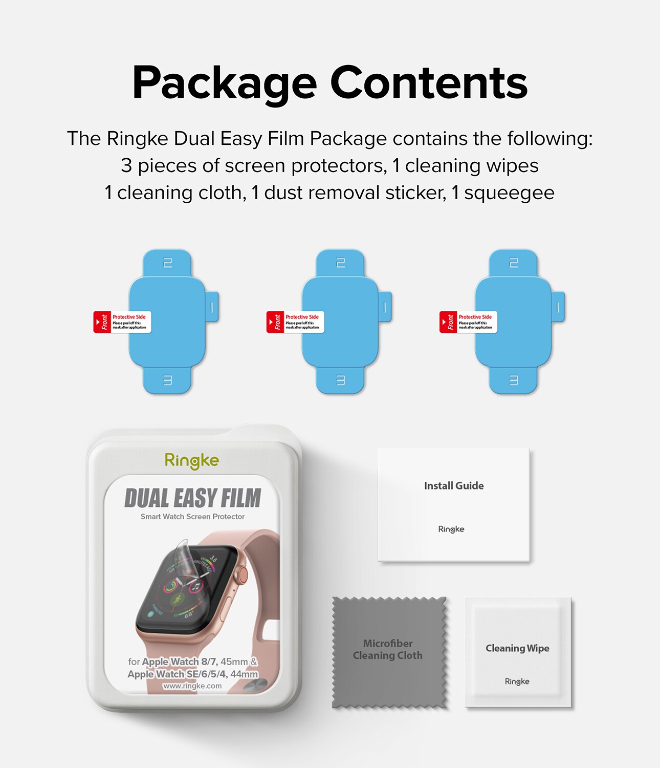 Apple Watch Series 9 45mm Skærmbeskytter beskyttelsesfilm - Dual Easy (3-pak)