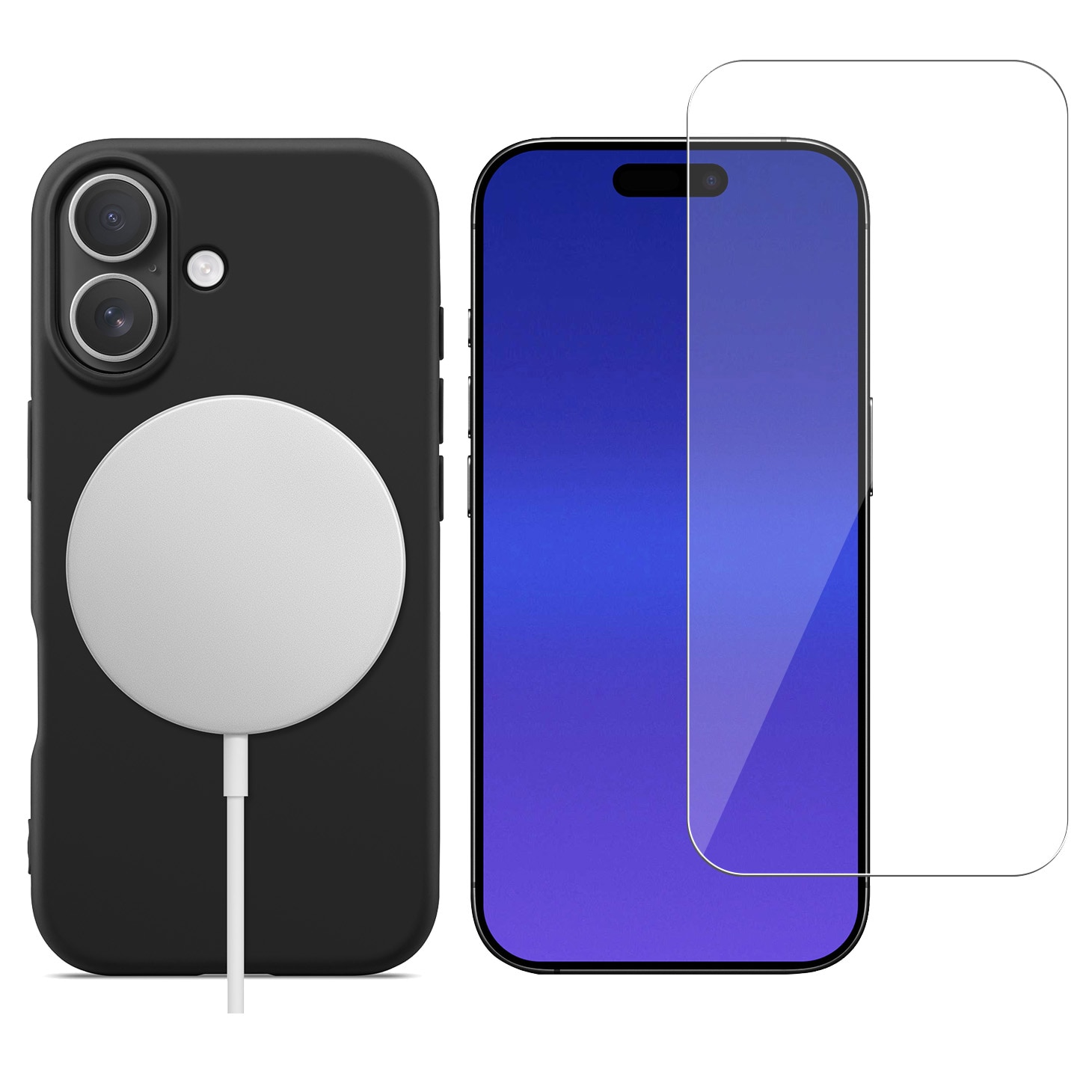 iPhone 17 MagSafe-cover i TPU + Skærmbeskyttelse hærdet glas Sort