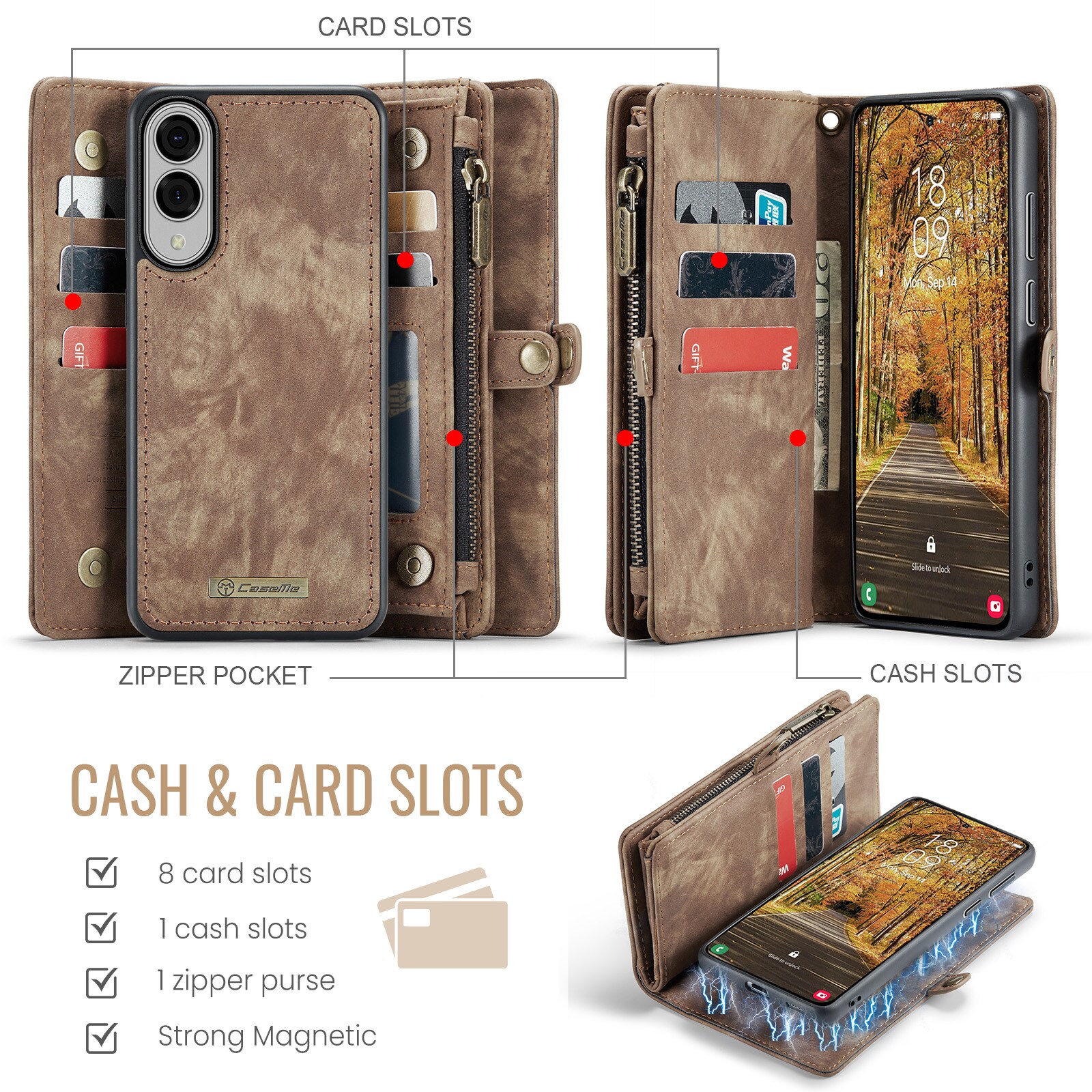 Samsung Galaxy S25 Edge Rummeligt pungetui med mange kortholdere, Brun