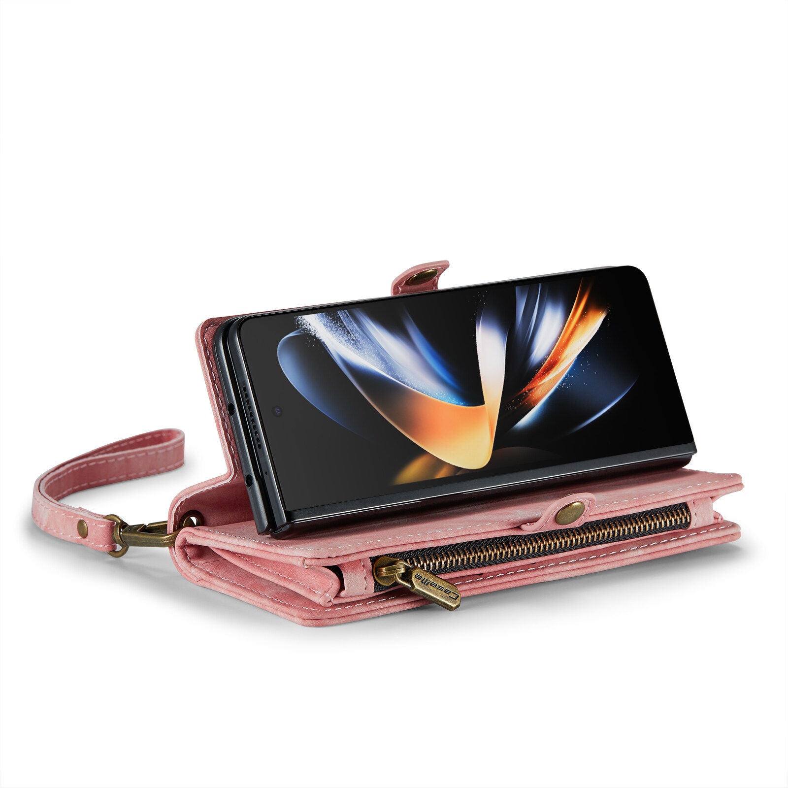 Samsung Galaxy Z Fold 5 Rummeligt pungetui med mange kortholdere, Lyserød